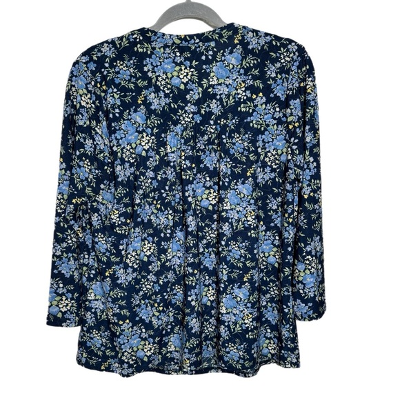 Napa Valley Women’s West Coast Blue Floral Blouse Button Front Pleated Top Sz M - Picture 8 of 12